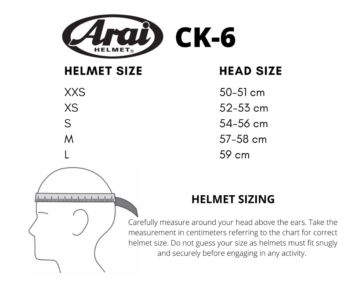 Point-Karting-Arai-CK6-Helmet-Chart