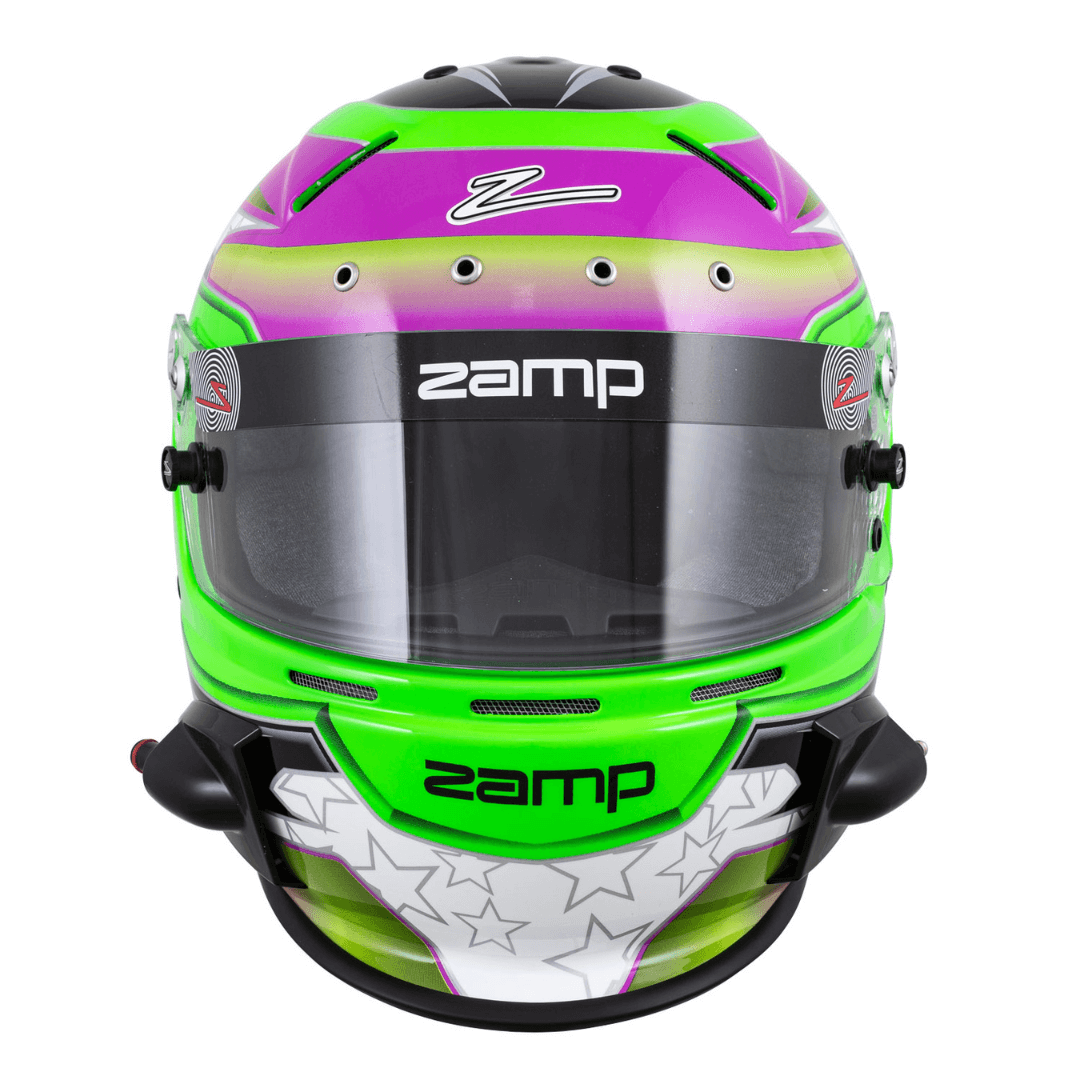 Zamp-RZ-70E-Motorcycle-Helmet-Green-Purple-Graphic