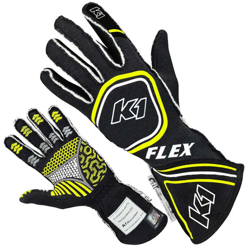 K1 Racegear 23 Flx Nfy M Glove Flex Medium Black Flo Yellow SFI FIA
