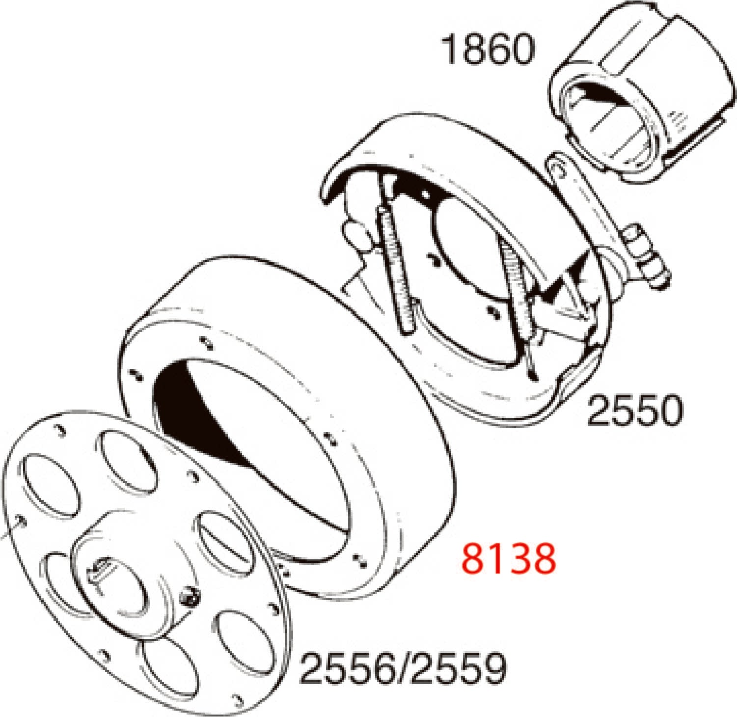 6" Internal Brake Drum Only - Unplated