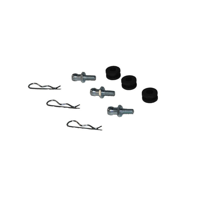An assortment of panel mounting hardware including rubber grommets, metal pins, and cotter pins.